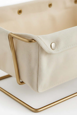 Gold Rectangular Bread Basket with Removable Beige Canvas Fabric