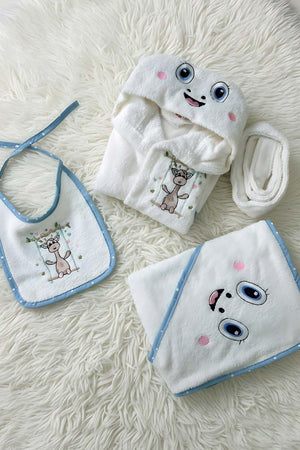 Giraffe Cream 100% Cotton Baby Bath Set – 3 Piece Hooded Robe, Swaddle & Bib