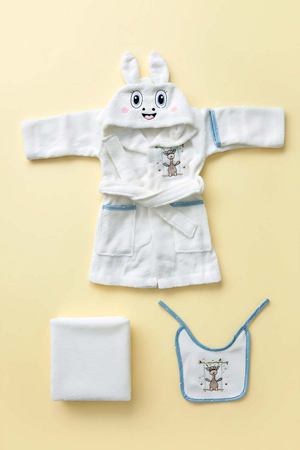 Giraffe Cream 100% Cotton Baby Bath Set – 3 Piece Hooded Robe, Swaddle & Bib