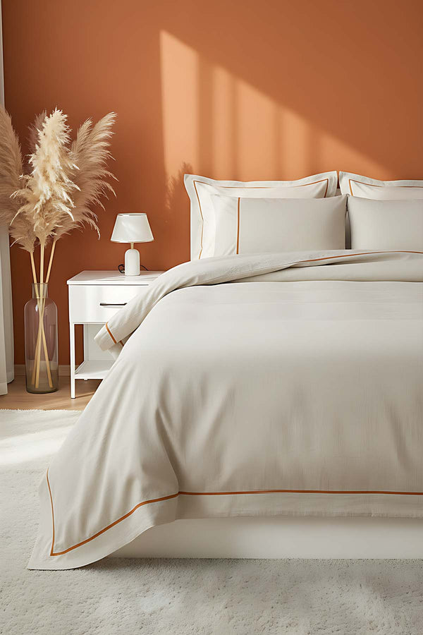 Inborn Orange Double Bed Duvet Cover Set, 6-Piece Bridal Set