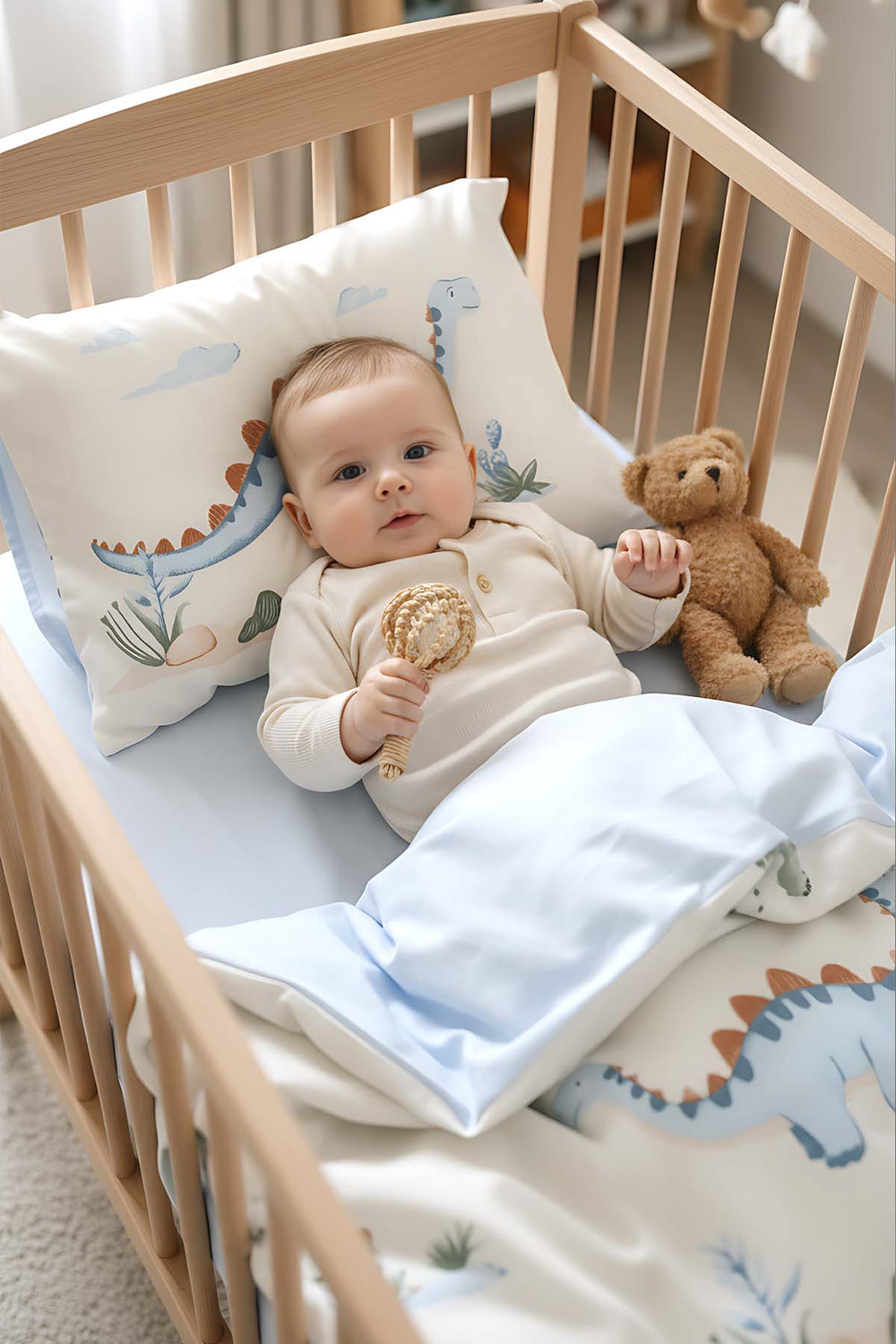 Dinoro Mavi 0 Pamuklu Bebek Nevresim Takımı - 4 Parça