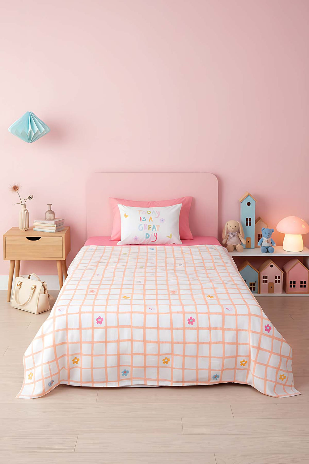 Jours Pink Cotton Single Kids Bedding Set