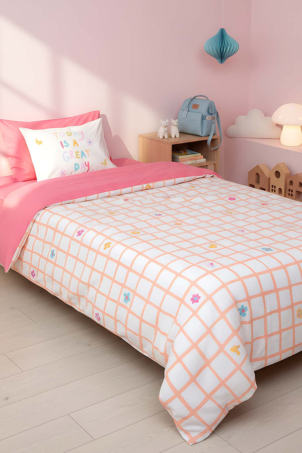 Jours Pink Cotton Single Kids Bedding Set