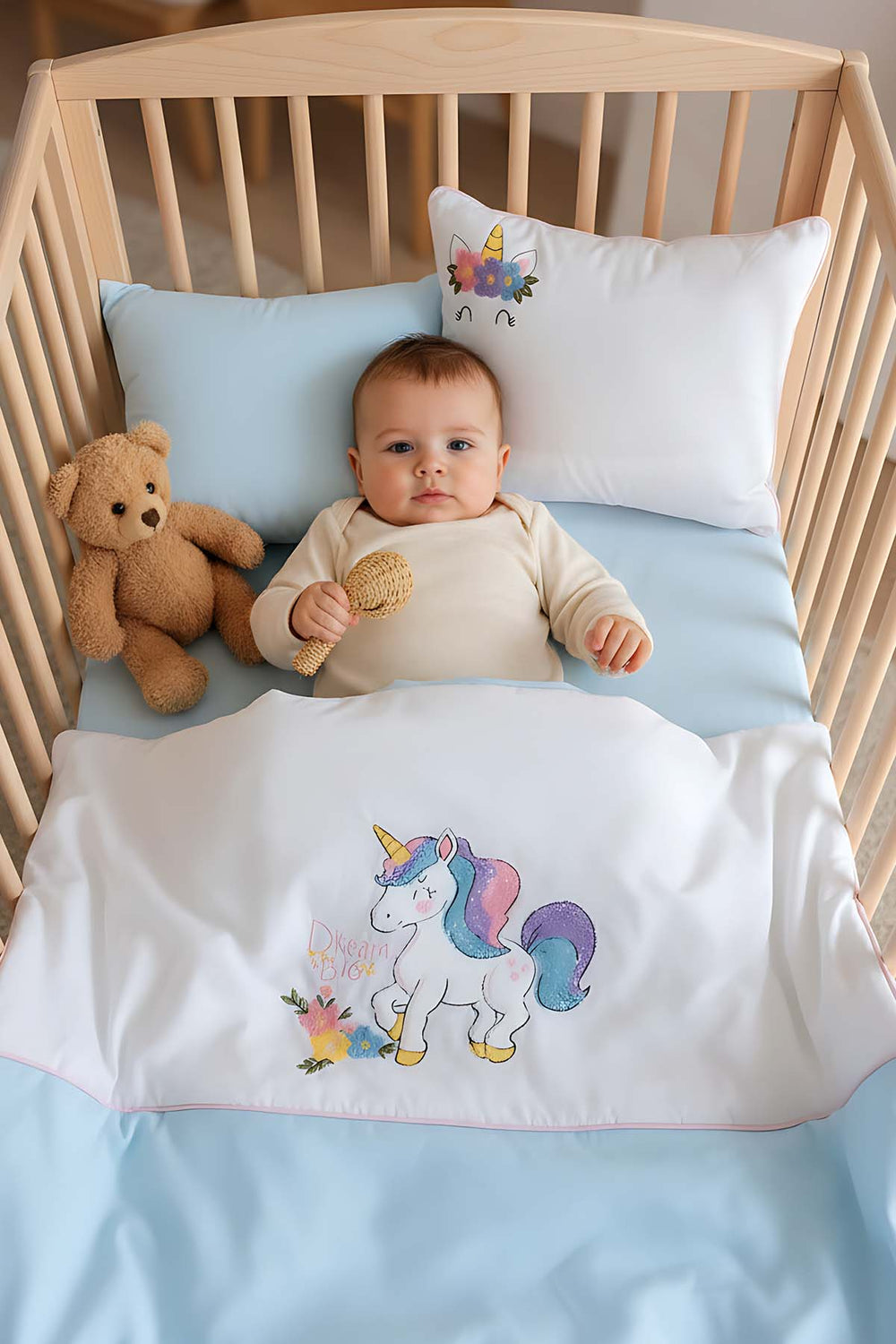 Dolly Mint Punch Embroidered Cotton Baby Bedding Set