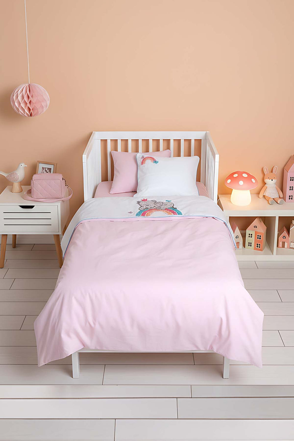 Lucky Pink Punch Embroidered Cotton Baby Duvet Cover Set