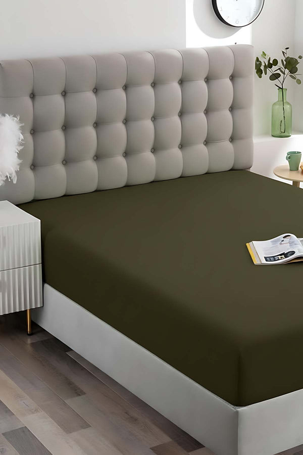 Khaki Cotton Single Fitted Sheet 100 × 200 cm