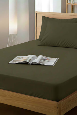 Khaki Double Fitted Cotton Sheet 160 x 200 cm