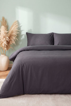 Soft Anthracite 100% Cotton Ranforce Double Duvet Cover Set 4-Piece