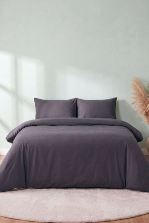 Soft Anthracite 100% Cotton Ranforce Double Duvet Cover Set 4-Piece