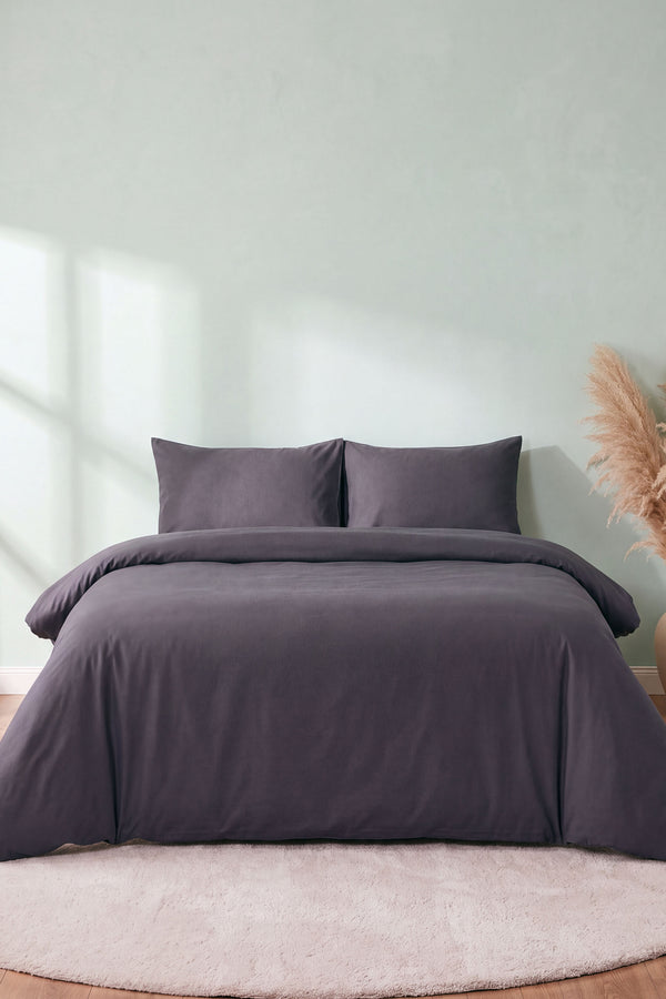 Soft Anthracite 100% Cotton Ranforce Double Duvet Cover Set 4-Piece
