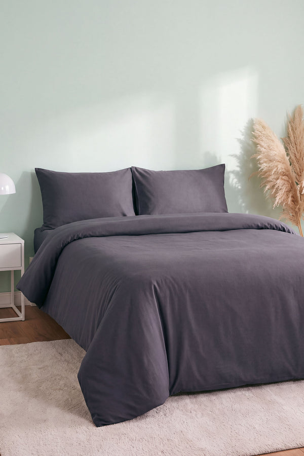 Soft Anthracite 100% Cotton Ranforce Double Duvet Cover Set 4-Piece