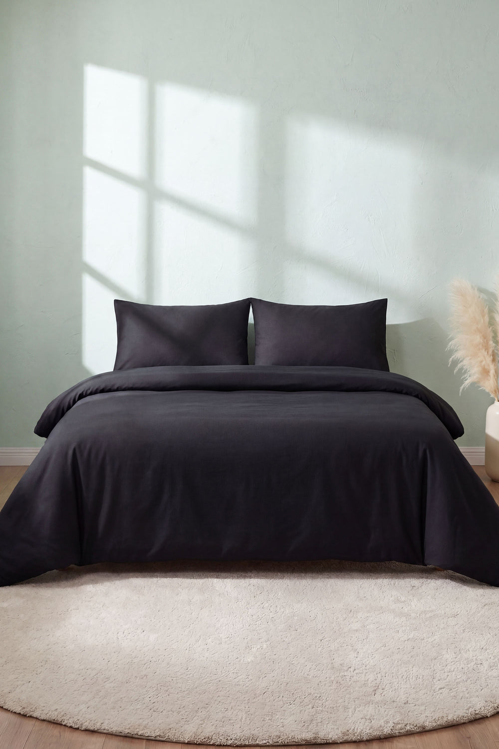 Soft Black %100 Cotton Ranforce Double Duvet Cover Set 4 Pieces