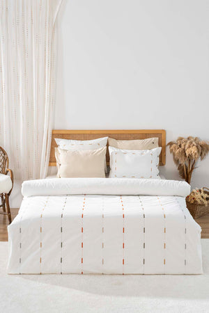 Victoria Cream Double Embroidered Duvet Cover Set 6 Pieces Bridal Set 100% Cotton