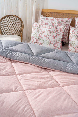 Powder Pink-Grey Modie Double-Sided Luxury Quilt for Double Bed 195x215 cm