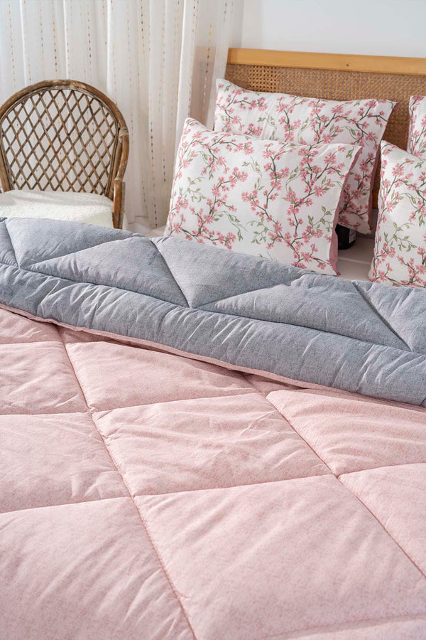 Powder Pink-Grey Modie Double-Sided Luxury Quilt for Double Bed 195x215 cm