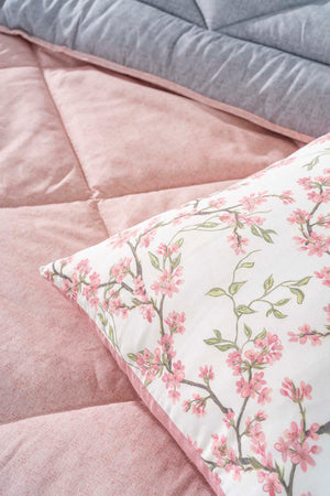 Powder Pink-Grey Modie Double-Sided Luxury Quilt for Double Bed 195x215 cm