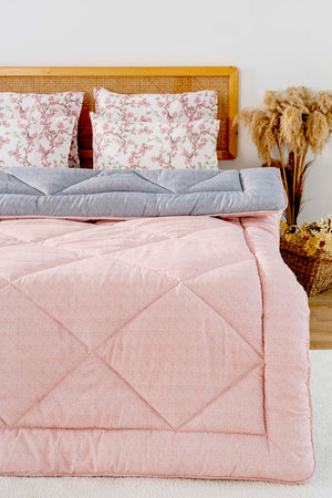 Powder Pink-Grey Modie Double-Sided Luxury Quilt for Double Bed 195x215 cm