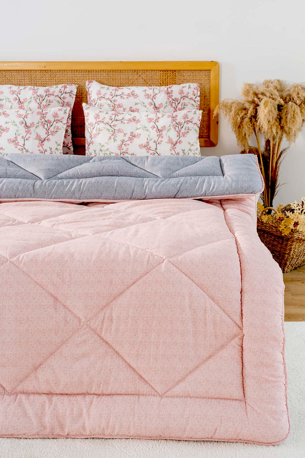 Powder Pink-Grey Modie Double-Sided Luxury Quilt for Double Bed 195x215 cm