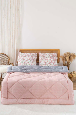 Powder Pink-Grey Modie Double-Sided Luxury Quilt for Double Bed 195x215 cm
