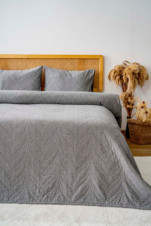 Sandeo Anthracite Double Jacquard Bedspread Set – 3 Piece Sleep Set