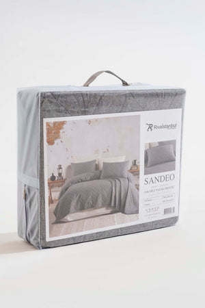 Sandeo Anthracite Double Jacquard Bedspread Set – 3 Piece Sleep Set
