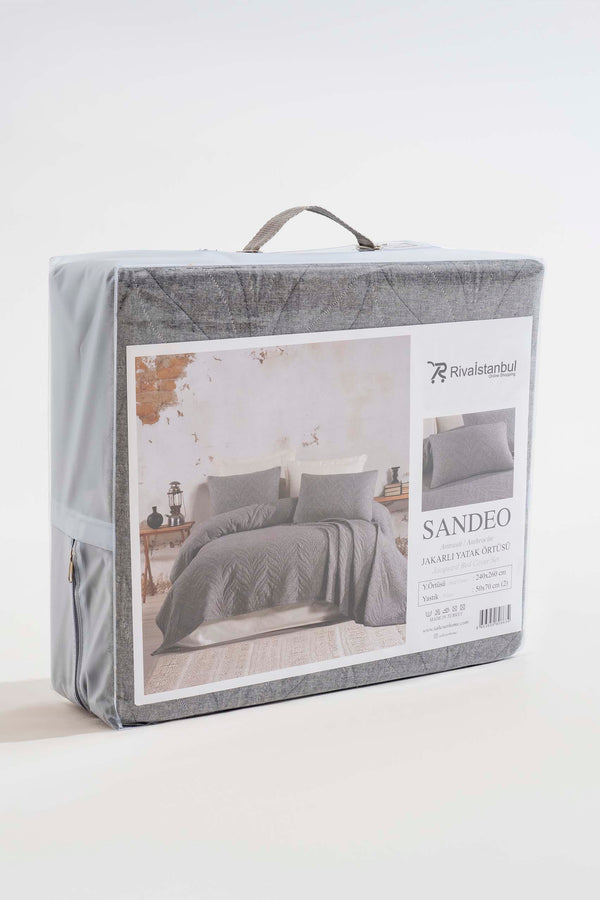 Sandeo Anthracite Double Jacquard Bedspread Set – 3 Piece Sleep Set