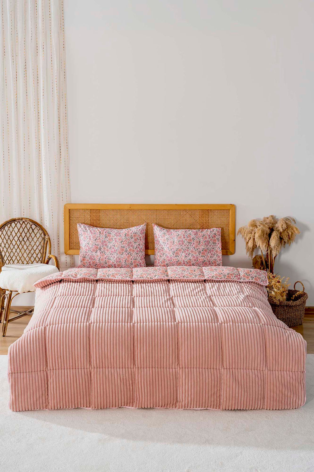 Pink Spring Single/Twin Deluxe Sleep Set – Reversible Wellsoft & Cotton Quilt, 2-Piece, 165x200 cm