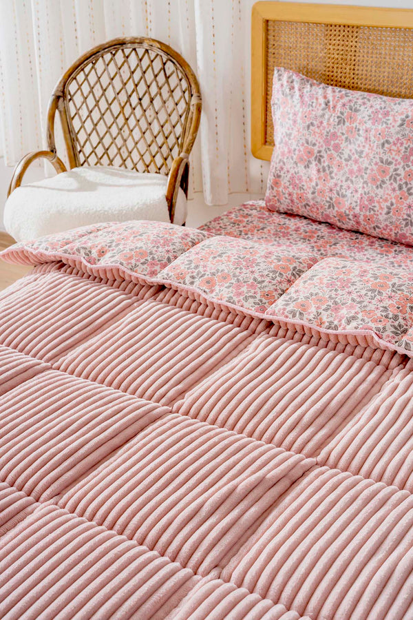 Pink Spring Single/Twin Deluxe Sleep Set – Reversible Wellsoft & Cotton Quilt, 2-Piece, 165x200 cm