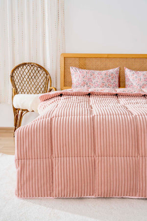 Pink Spring Single/Twin Deluxe Sleep Set – Reversible Wellsoft & Cotton Quilt, 2-Piece, 165x200 cm