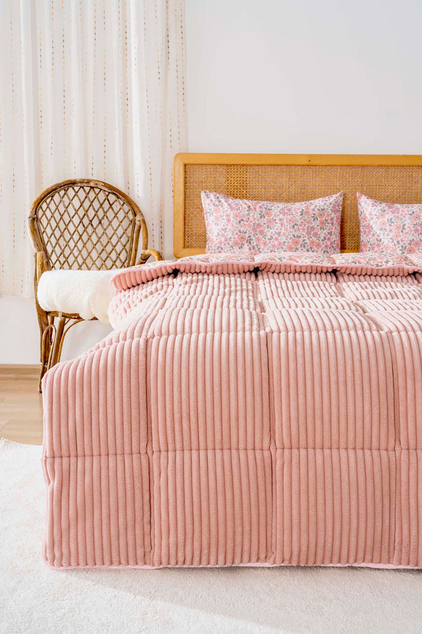 Pink Spring Single/Twin Deluxe Sleep Set – Reversible Wellsoft & Cotton Quilt, 2-Piece, 165x200 cm
