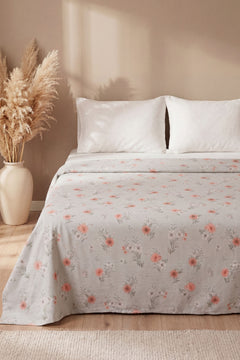 Turuncu Dalia Çift Kişilik Baskılı Pike Yatak Örtüsü 200X230 Cm