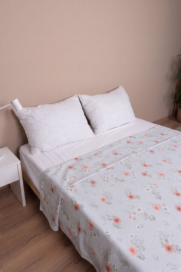 Turuncu Dalia Çift Kişilik Baskılı Pike Yatak Örtüsü 200X230 Cm