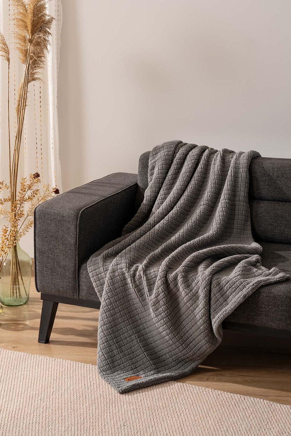 Wellsoft Single Checkered Blanket – Plush TV Blanket 100x170 cm Gray