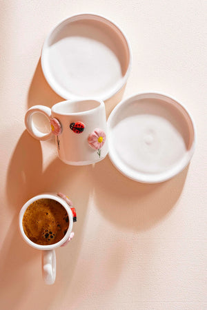 Ladybug Amore Handmade Ceramic Set of Two Turkish Coffee Cups