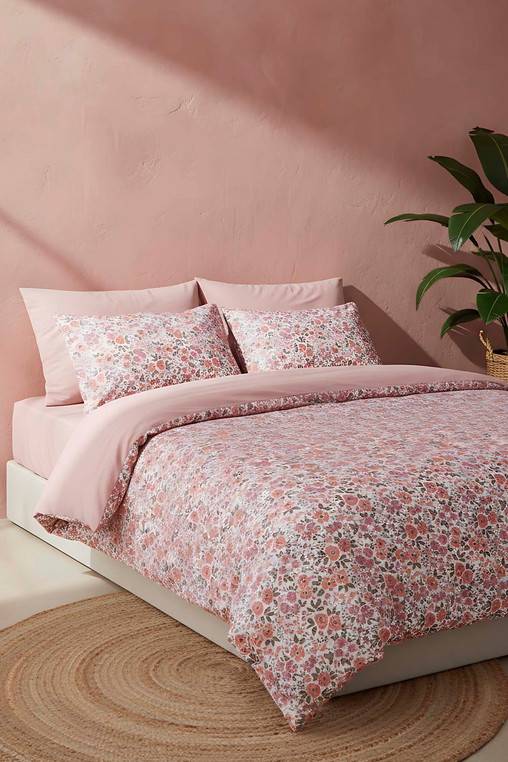 Pembe Bahar Çift Kişilik Naturel İpeksi Nevresim Takımı