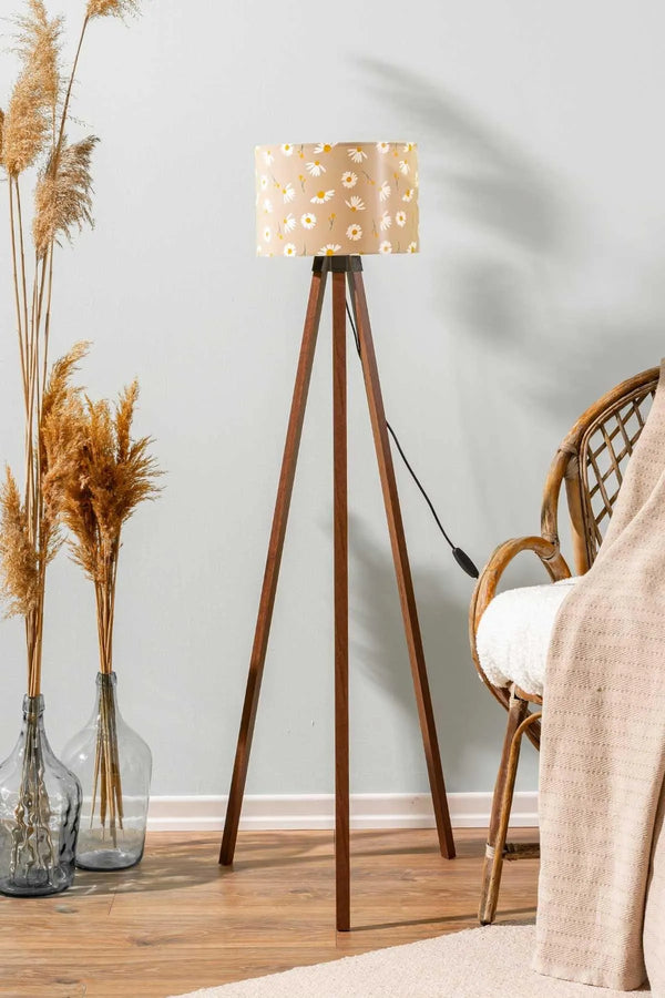 Vizon Daisy Cylinder Shade Wooden Tripod Floor Lamp