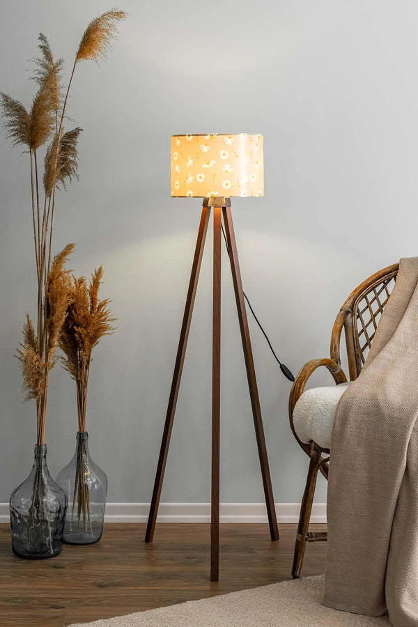Vizon Daisy Cylinder Shade Wooden Tripod Floor Lamp