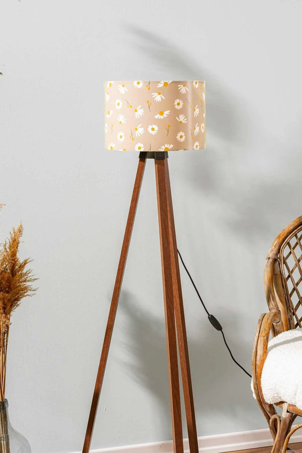 Vizon Daisy Cylinder Shade Wooden Tripod Floor Lamp