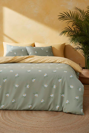 Green Daisy Beechwood Viscose Blend Double/Queen Duvet Cover Set – Silky Soft, Antibacterial, Breathable, 3-Piece, 200x215 cm