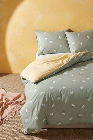Green Daisy Beechwood Viscose Blend Double/Queen Duvet Cover Set – Silky Soft, Antibacterial, Breathable, 3-Piece, 200x215 cm