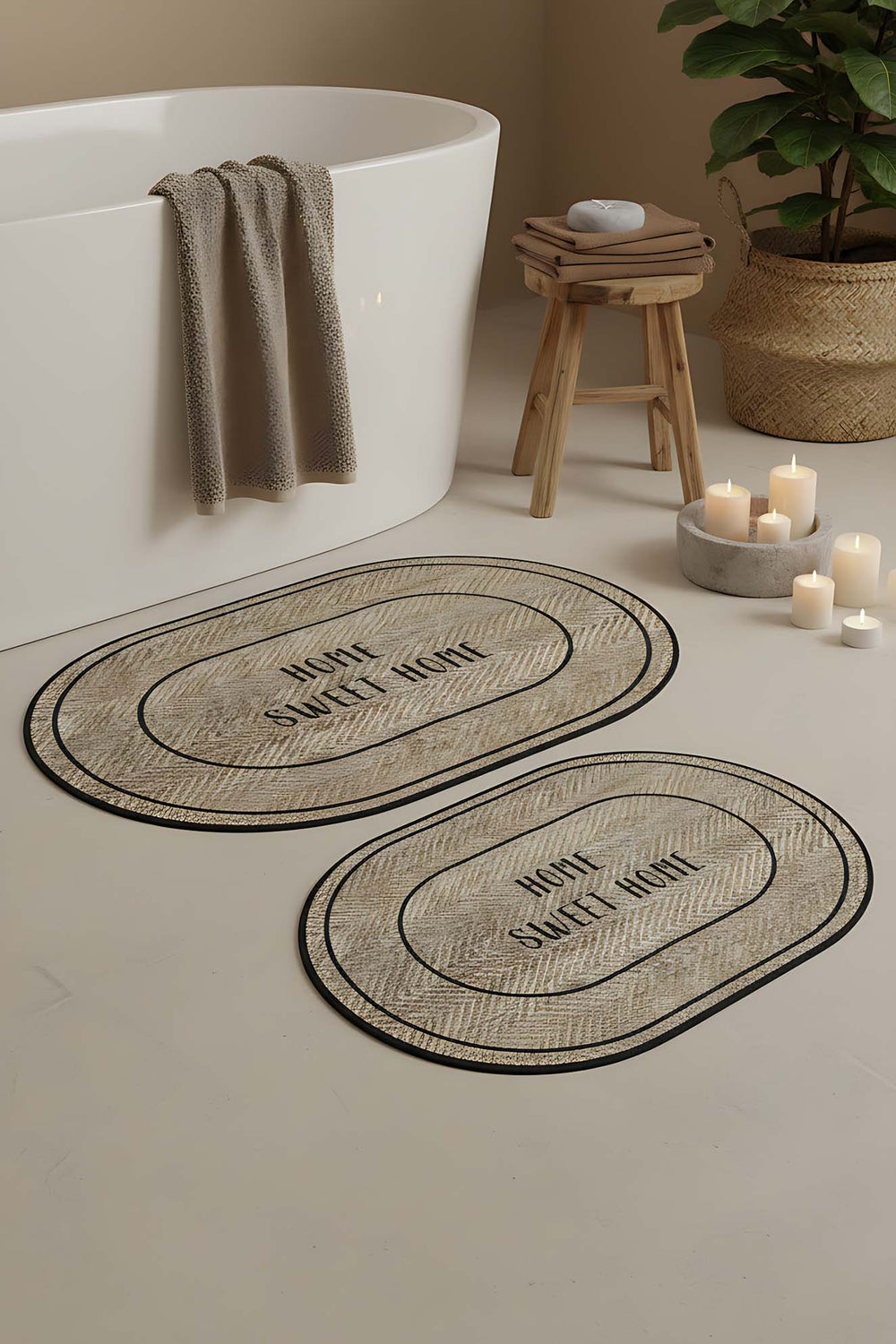 Home Sweet Home Mustard 2-Piece Bathroom Toilet Mat Set