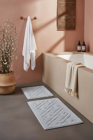 Geometric Patterned Cotton 2-Piece Bathroom Toilet Mat Set