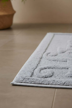 Light Gray Home Embossed Cotton 2-Piece Bathroom Toilet Mat Set