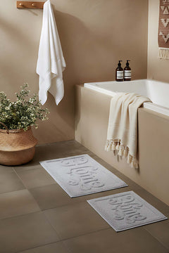Light Gray Home Embossed Cotton 2-Piece Bathroom Toilet Mat Set