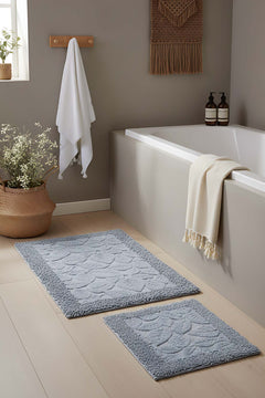 Leaf Patterned 2-Piece Bathroom Toilet Mat Set