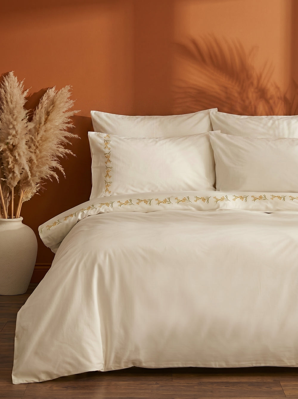 Alissa White Floral Embroidered Cotton Double Duvet Cover Set – 6 Pieces