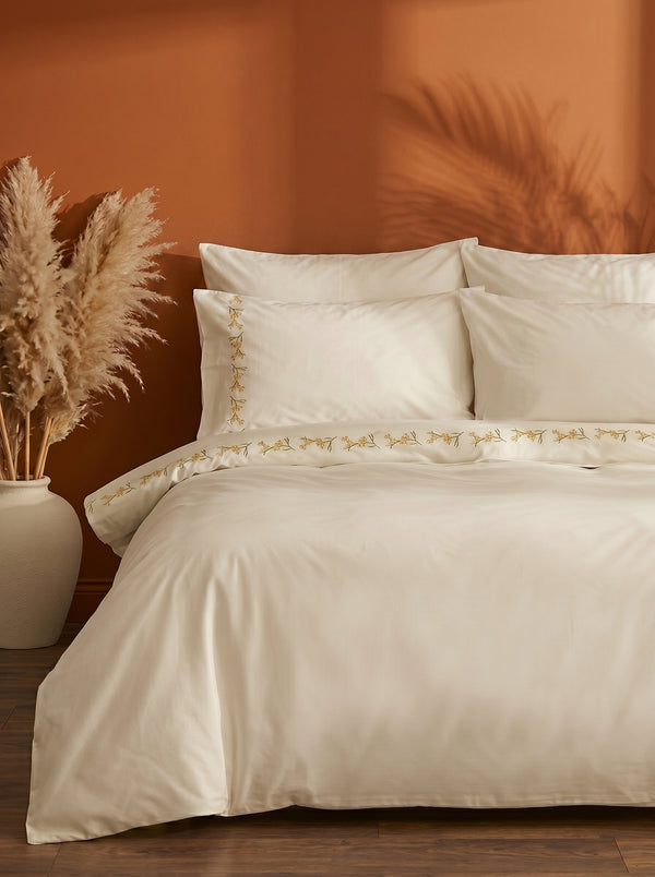 Alissa White Floral Embroidered Cotton Double Duvet Cover Set – 6 Pieces