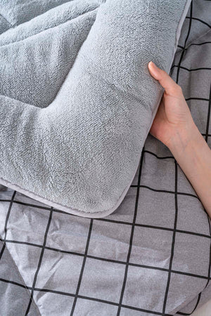 Gray Checked Loura Double-Sided Luxury Wellsoft Duvet Set for Double Bed 195x215 cm