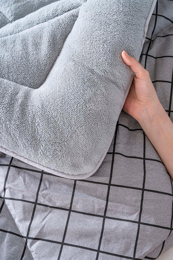 Gray Checked Loura Double-Sided Luxury Wellsoft Duvet Set for Double Bed 195x215 cm