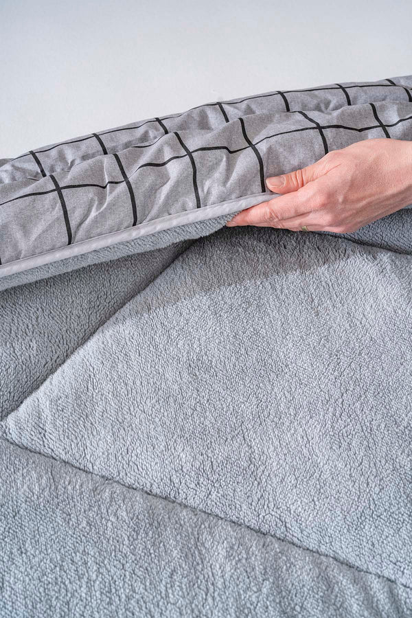 Gray Checked Loura Double-Sided Luxury Wellsoft Duvet Set for Double Bed 195x215 cm